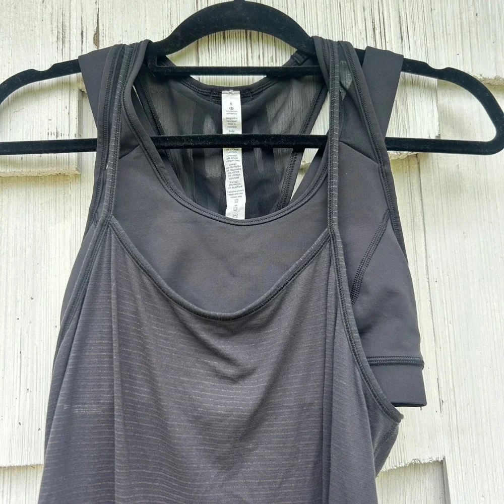 Lululemon Tough It Out Tank Top Black Built-in Bra Strappy‎ Back Mesh 6 W1L78S